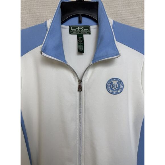 Lauren Ralph Lauren Active Women's L Full Zip Sweater Jacket White Light Blue - Picture 2 of 12